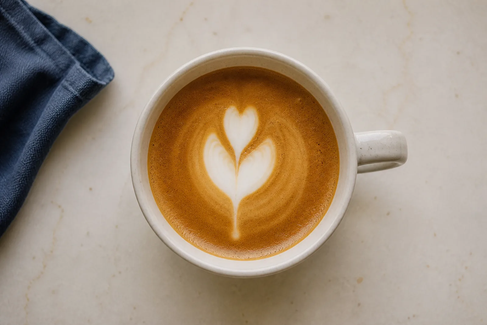 A finished two-layer latte art tulip viewed directly from above